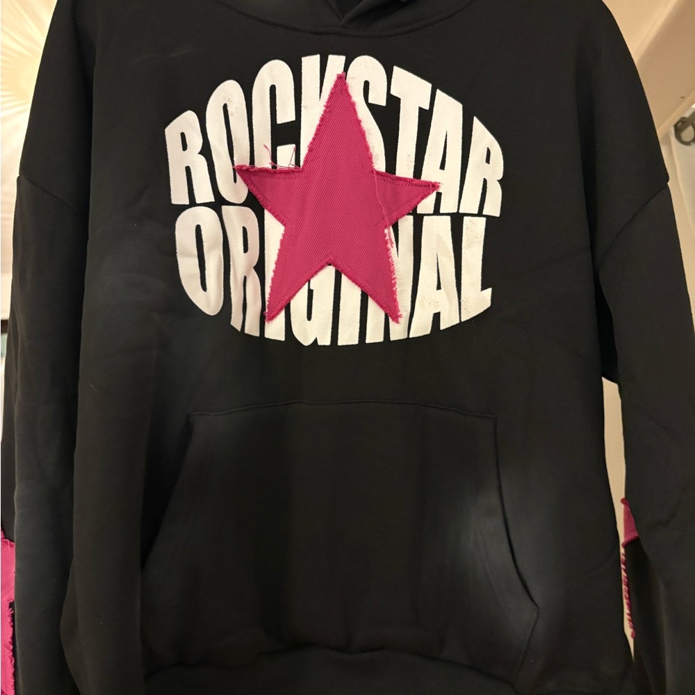 Rockstar Original Black Hoodie with Pink Star